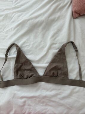 No Boundaries Ribbed Triangle Bralette in Taupe Brown